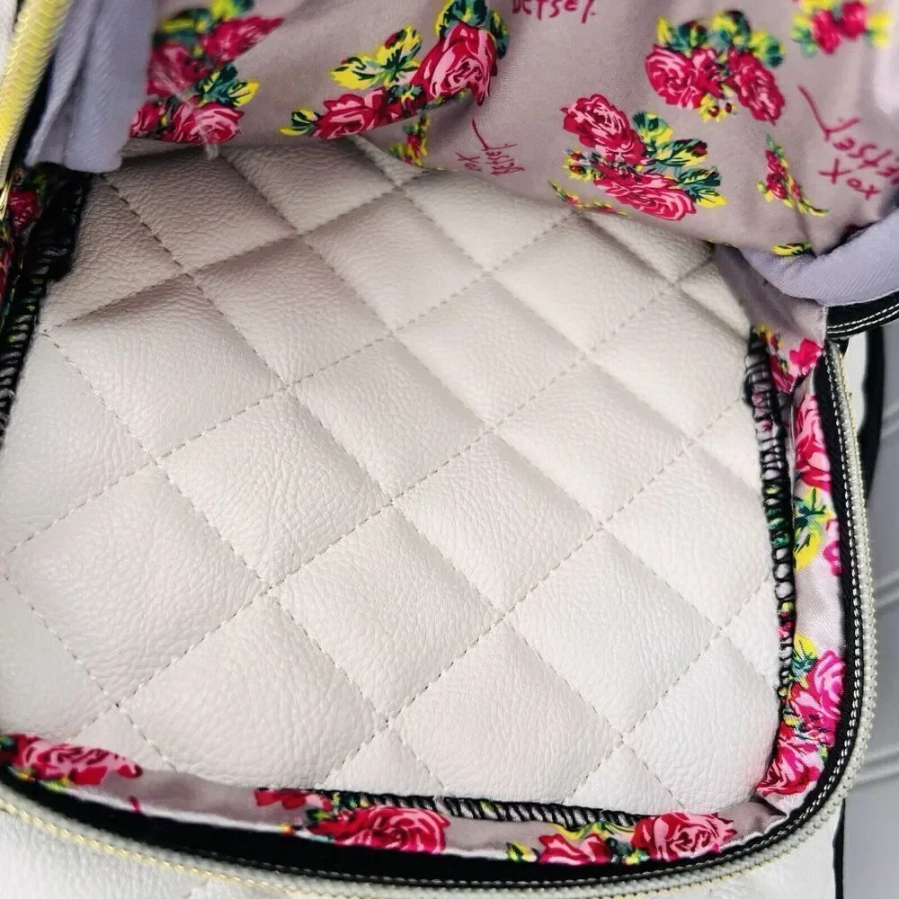 Betsey Johnson Backpack Medium with Panda Face Furry Brows White Black Pink